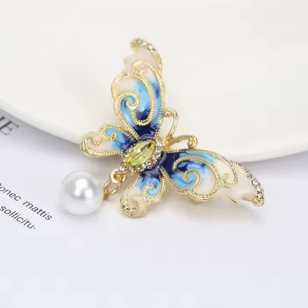 Unique vintage anthro blue and Gold Butterfly Brooch